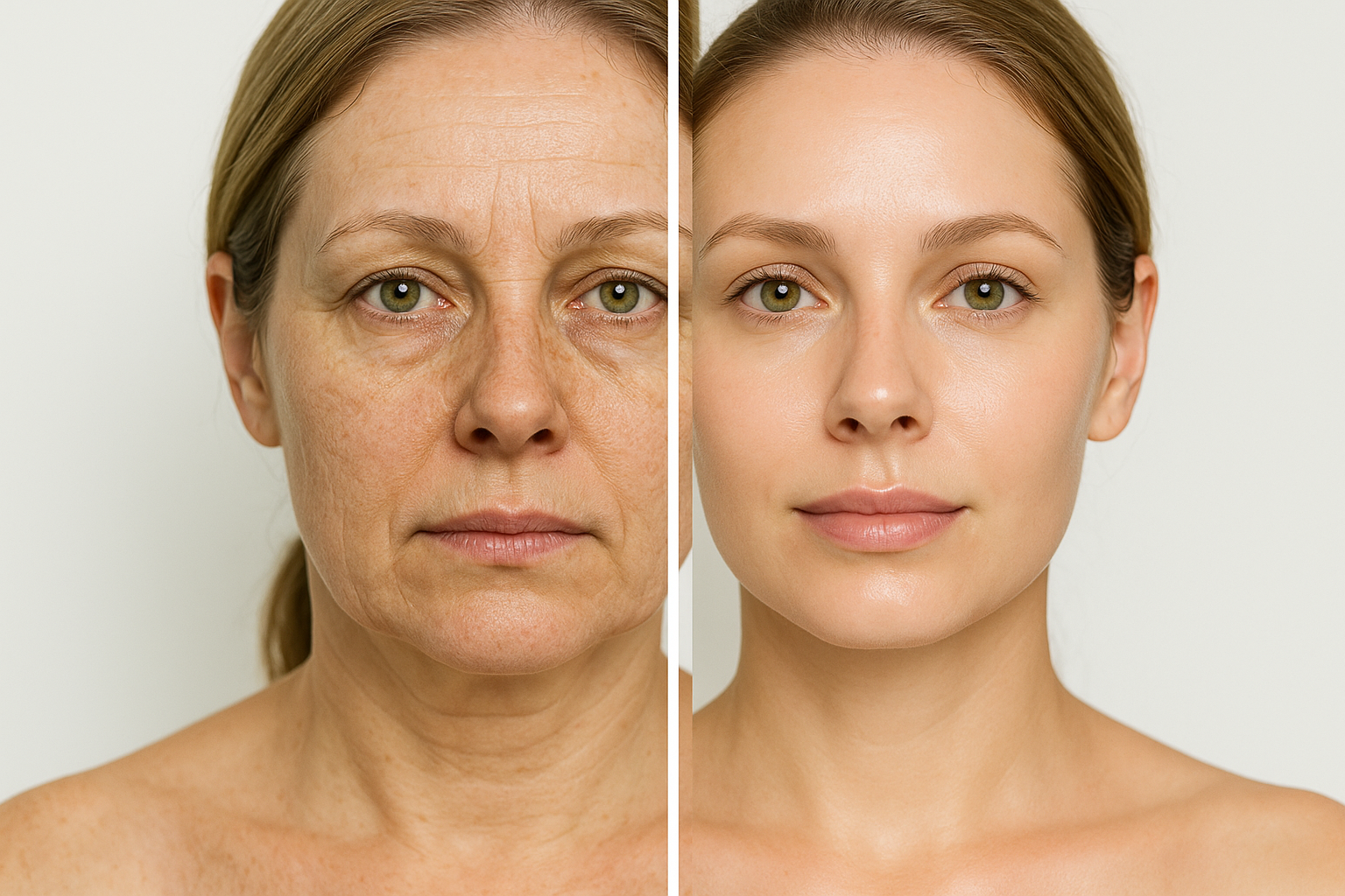 Before and after comparison of facial laser treatment showing improved skin texture and tone with medical spa clinical style