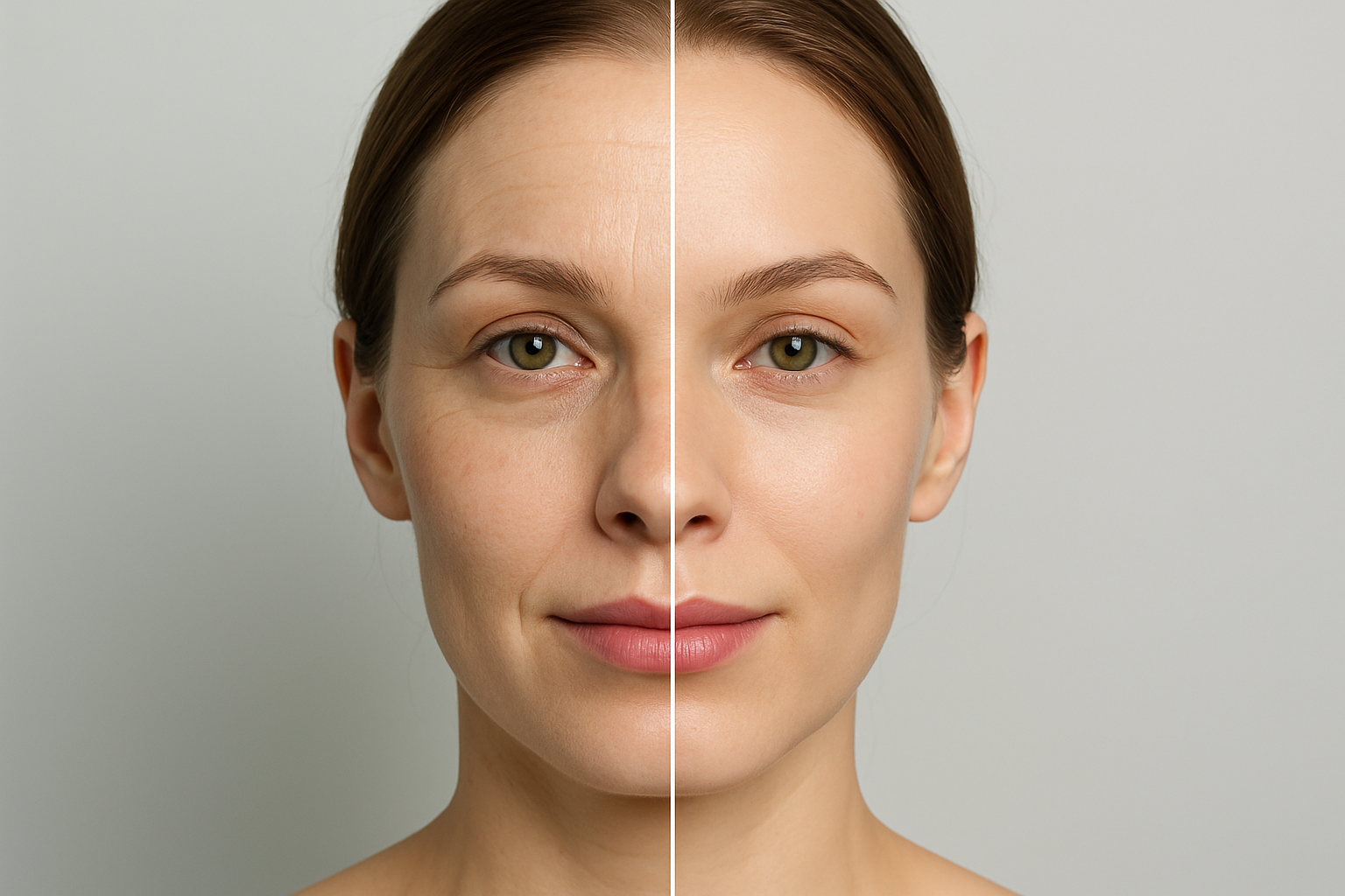 Before and after comparison showing improved facial skin tone and reduced wrinkles from Botox and dermal filler treatment.