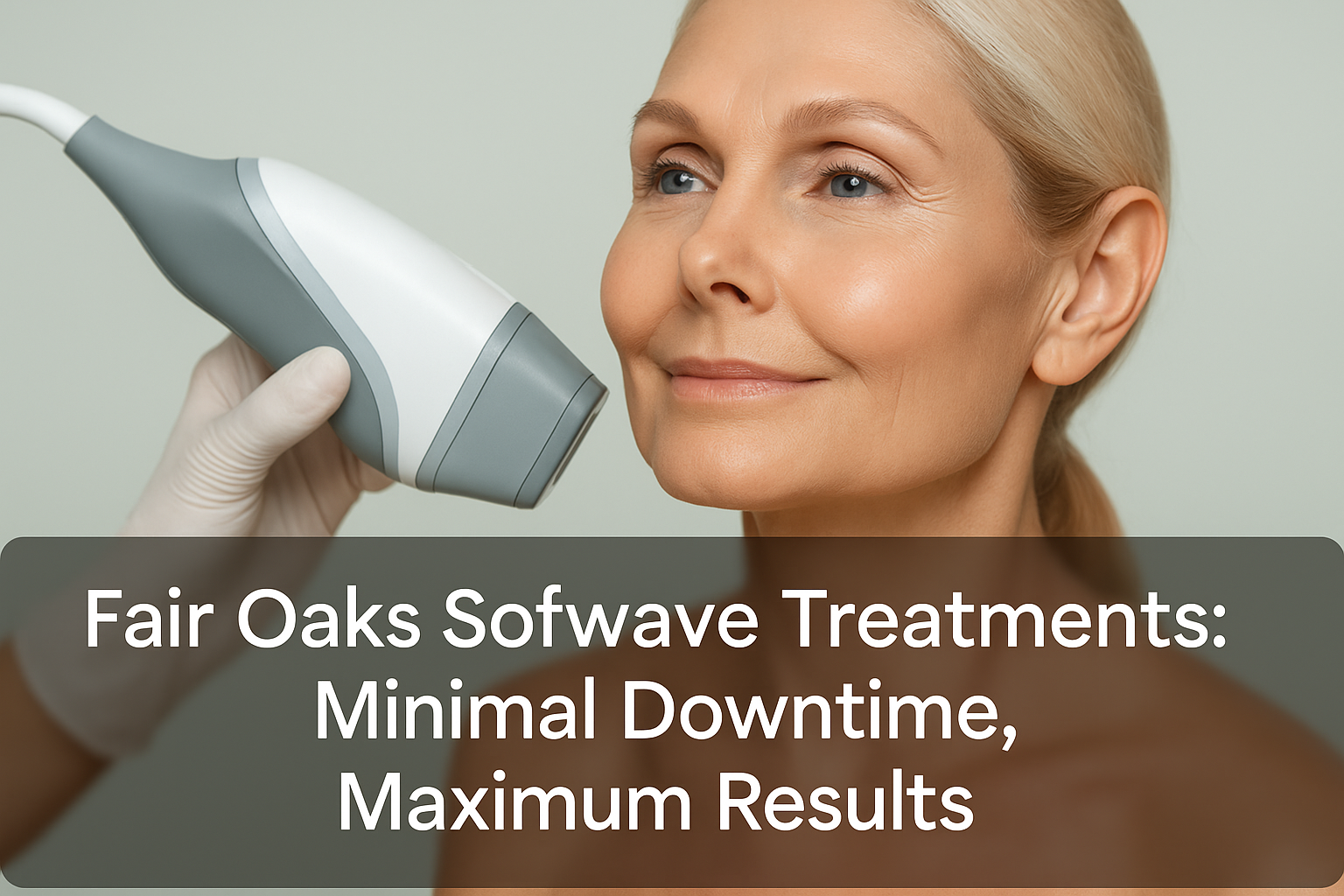 Professional thumbnail image showing a mature woman with smooth, radiant skin symbolizing Sofwave facial rejuvenation treatment, with a clean layout and bottom text overlay