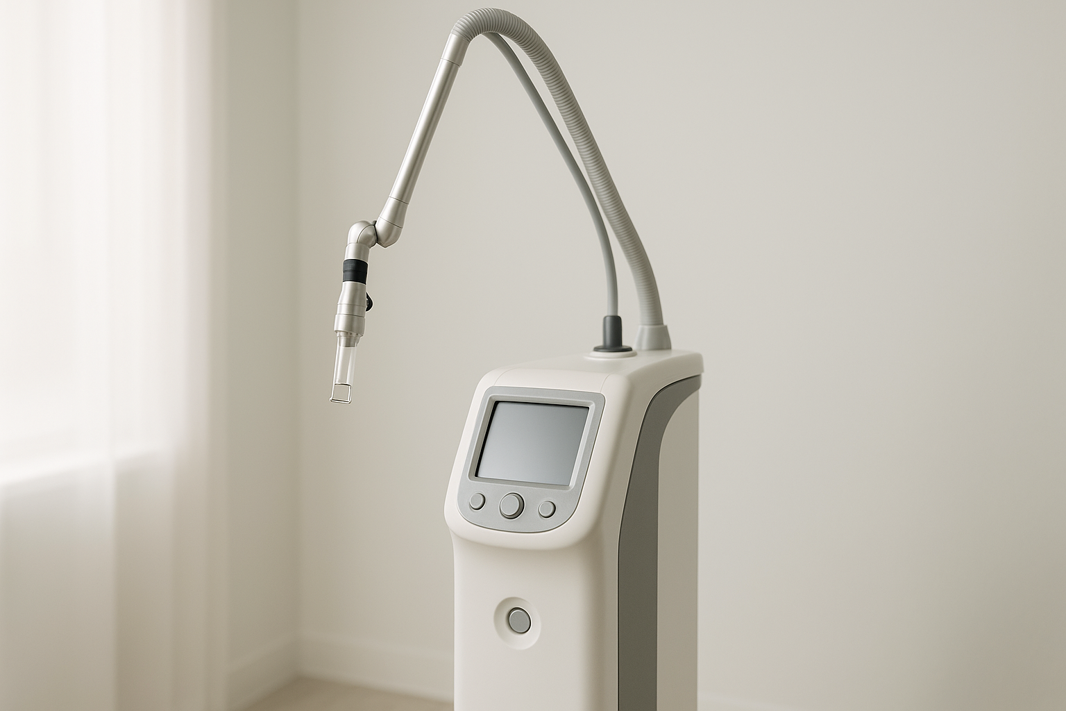 Fractional CO2 laser device in a clinical medical spa setting, representing advanced laser acne scar treatment technology used in Citrus Heights