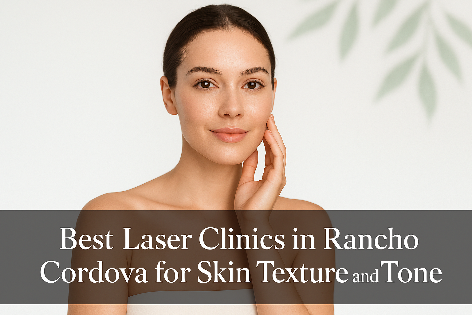 Professional woman with radiant, smooth skin representing laser skin treatments in Rancho Cordova, with transparent text overlay at bottom featuring the blog title