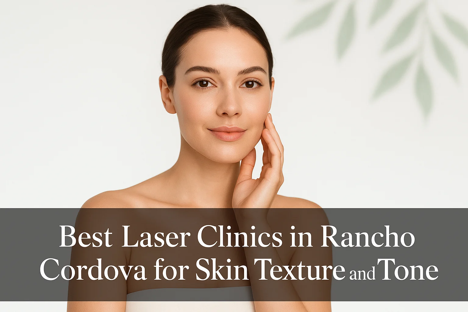 Professional woman with radiant, smooth skin representing laser skin treatments in Rancho Cordova, with transparent text overlay at bottom featuring the blog title