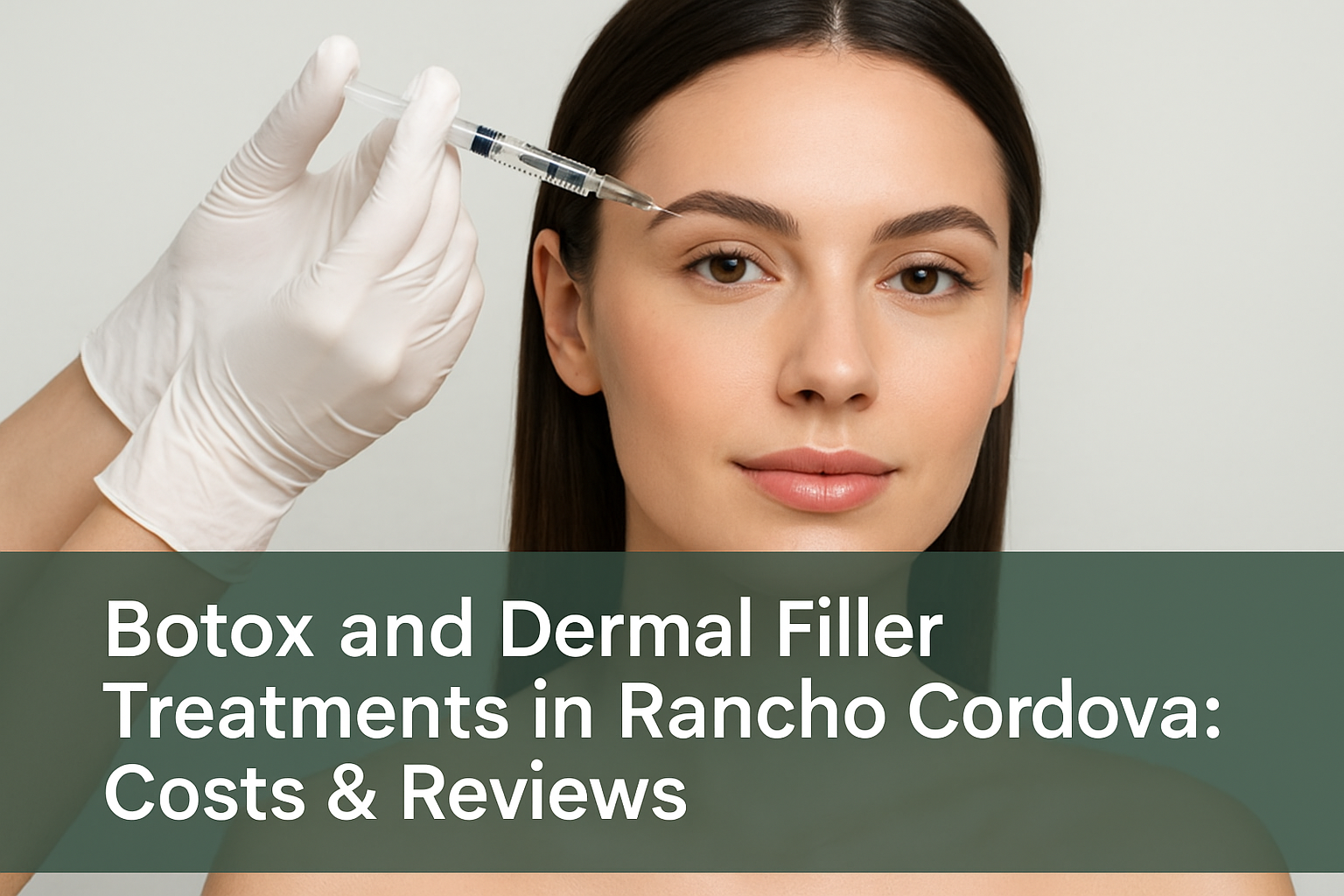 Professional blog thumbnail illustrating Botox and dermal filler cosmetic treatments with a youthful woman's smooth face and syringe on a soft greenish background with bottom text overlay