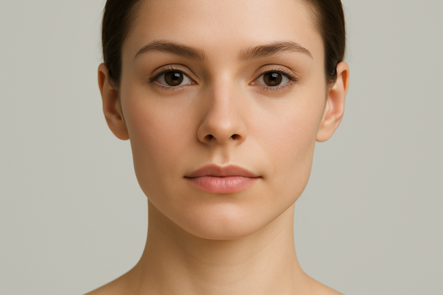 Close-up of a youthful balanced face emphasizing defined jawline, chin, and cheek contours illustrating facial harmony and natural proportion